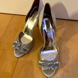 Badgley Mishka Champagne Jeweled Heels
